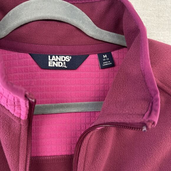 Lands End Full Zip Vest Womens Size M 10-12 Pink Colorblock Polartec Warm Pocket - Picture 2 of 8